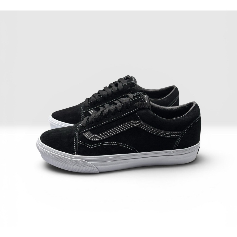 Vans Men's Sz 7.5 Womens 9 Old Skool Sneakers Pig Suede Black White Stitch -1964